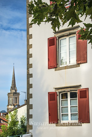 Hasparren: Red Shutters and Steeple